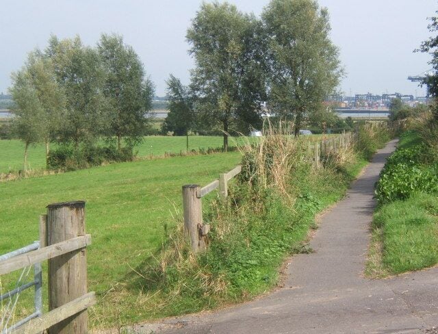 Footpath by the B1456 to Shotley Gate