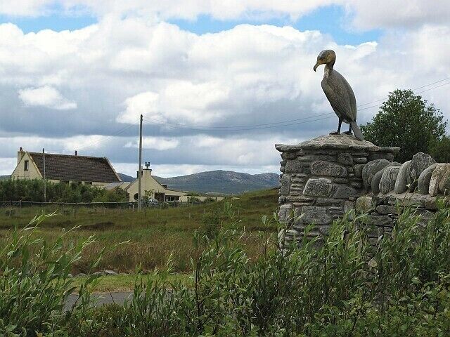 Cormorant sculpture This striking sculpture is on the wall of a restaurant near Gearraidh na h-Aibhne.