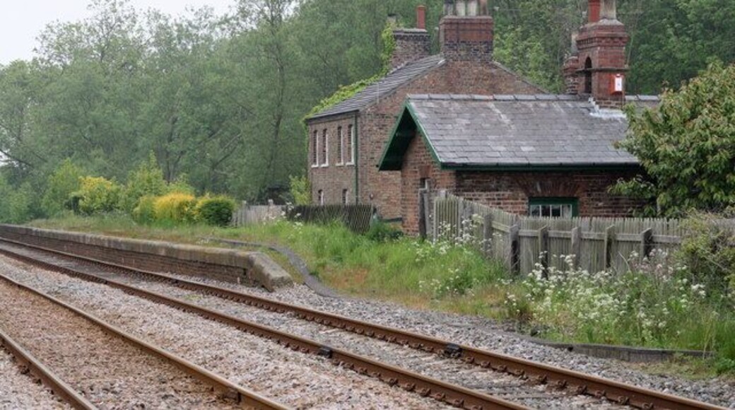 Carnaby Station, Carnaby, East Riding of Yorkshire, England. Now overgrown and redundant, Carnaby station platform has not seen a stopping train since 1970.