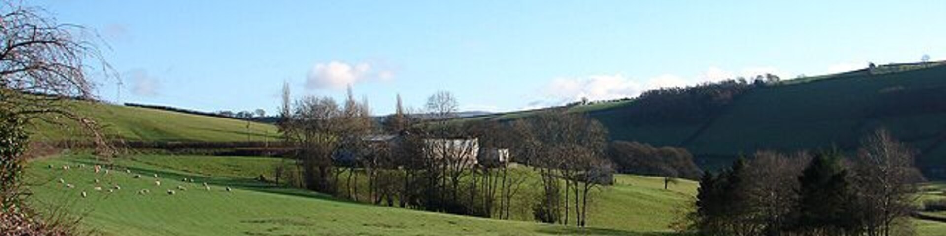 Farmland at Y Fan At the west of the square, looking eastwards towards Caeiago Farm.