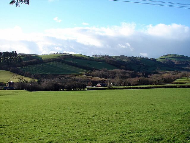 Farmland north of Y Fan Looking southwest towards the village.