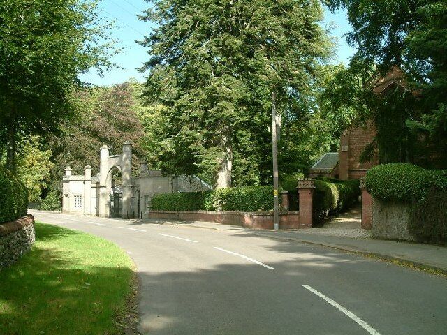 Cortachy Church and Castle Gate. See http://www.visitdunkeld.com/cortachy-castle.htm for some history of the castle and the Ogilvy family. The Ogilvy family mausoleum is in an extension to the church.