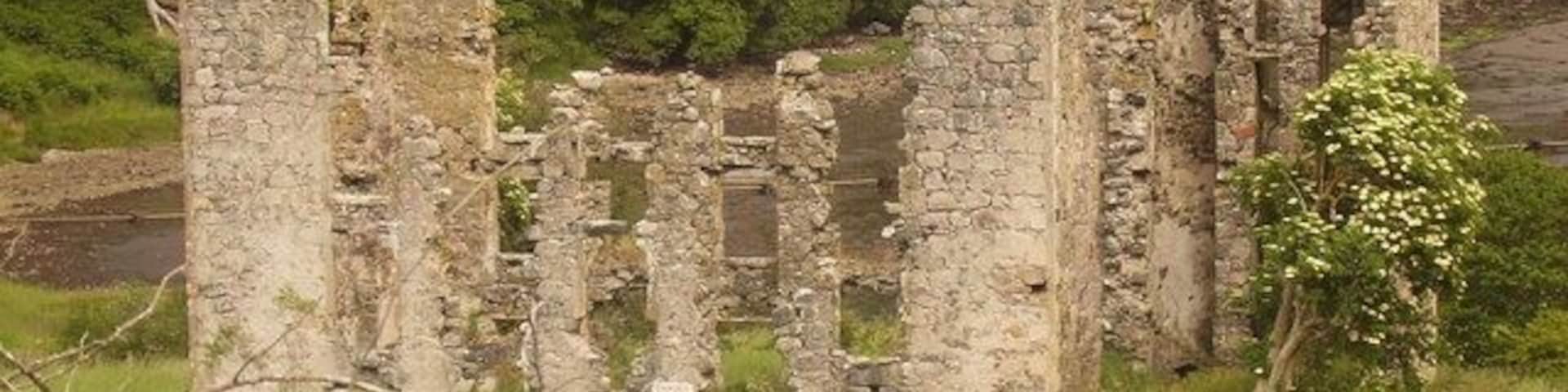 ruined castle. This is the ruins of the old woollen mill, just off the road at Spinningdale.