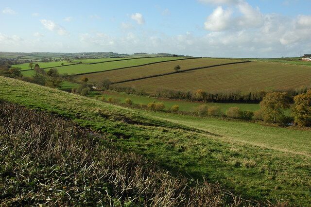 Farmland near Bow Farmland to the north of Bow viewed here from the A3072.