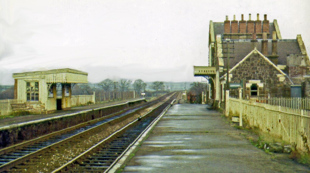 Bow (Devon) station, 1968. View eastward, towards Yeoford and Exeter: ex-LSWR Exeter - Okehampton - Plymouth etc. main line. The station and the line were closed to passenegers from 5/6/72, but the line remained through Okehampton to Meldon Quarry for freight. Okehampton station was restored in 1997 and currently sees a 'heritage' Dartmoor Railway service between Sampford Courtenay and Meldon, run from Exeter by National Rail on Sundays.
