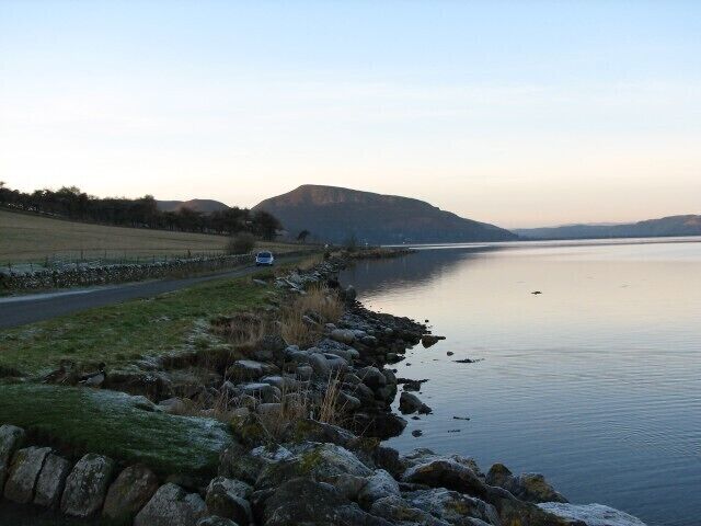 Loch Fleet. Looking west along the south shore of Loch Fleet to Creag an Amalaidh.