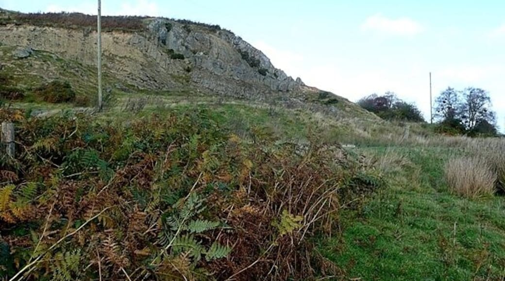 Quarry at Mynydd Llwytgoed A natural rock formation at the edge of steeper land has been used in the past for small scale quarrying.