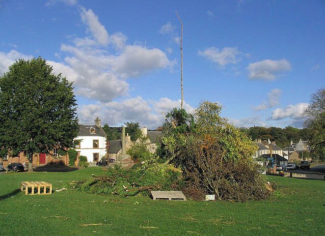 Ancrum Village Green A Guy Fawkes bonfire is taking shape on the green. Surprising, considering the health and safety regime prevalent in the country nowadays. In my home town in the 1960s the rival areas all had their own bonfire and I remember the fun involved in collecting bonfire material for November 5th.