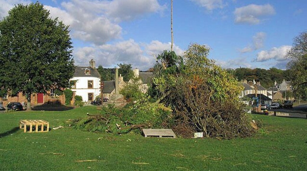 Ancrum Village Green A Guy Fawkes bonfire is taking shape on the green. Surprising, considering the health and safety regime prevalent in the country nowadays. In my home town in the 1960s the rival areas all had their own bonfire and I remember the fun involved in collecting bonfire material for November 5th.