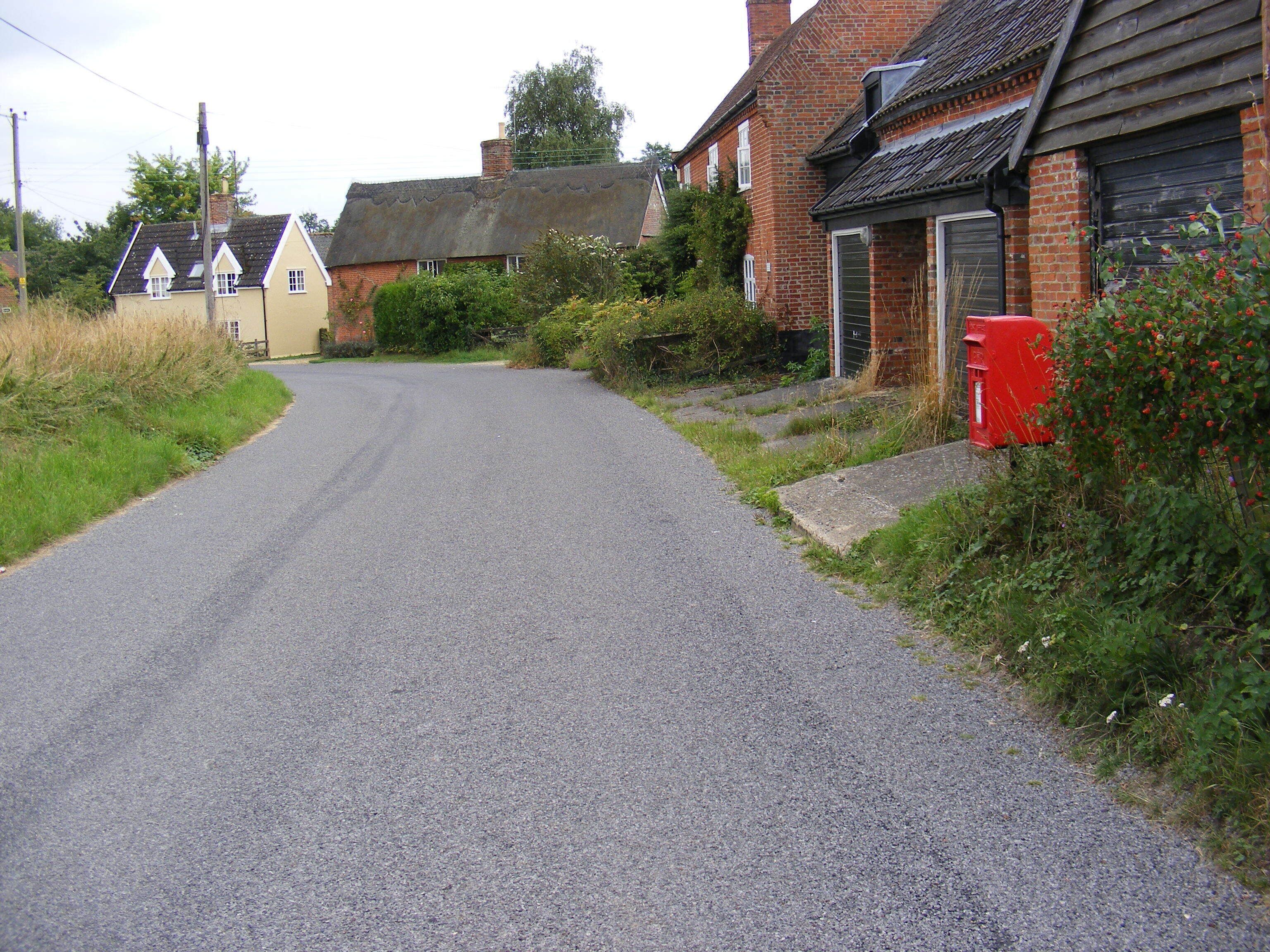 The Street, Bruisyard & Post Office Postbox Postbox No.IP17 4649 Looking towards Cransford