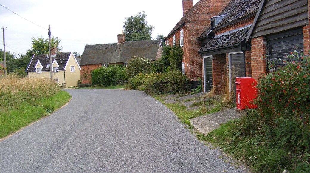 The Street, Bruisyard & Post Office Postbox Postbox No.IP17 4649 Looking towards Cransford
