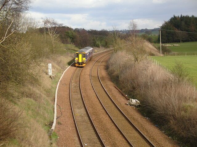 Next stop, Dykehead This two-car DMU (Diesel Multiple Unit) departs Hartwood station on its way to Dykehead on the Glasgow - Shotts - Edinburgh line.