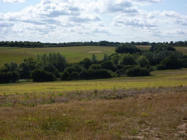 Countryside west of Kersey Looking across the valley. The stream is not named, even on the 1:25,000 map.