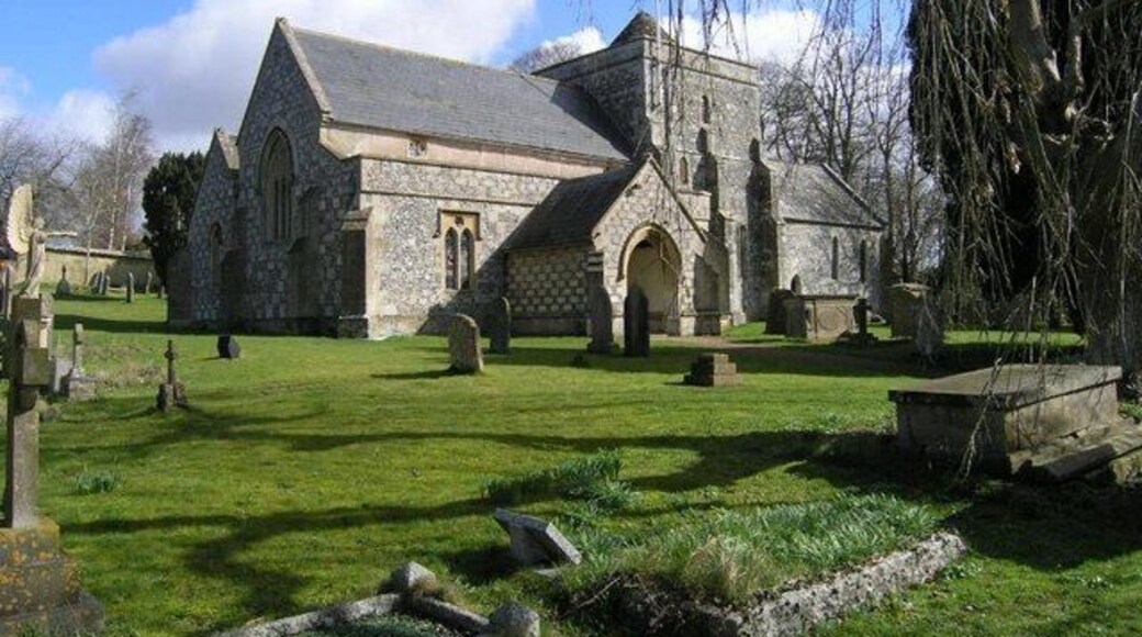 Tilshead, St Thomas a Becket, Wiltshire. I checked this several times on the map as the line appears to go through the church but hovering the mouse over the church symbol on the modern map clearly stated this square.