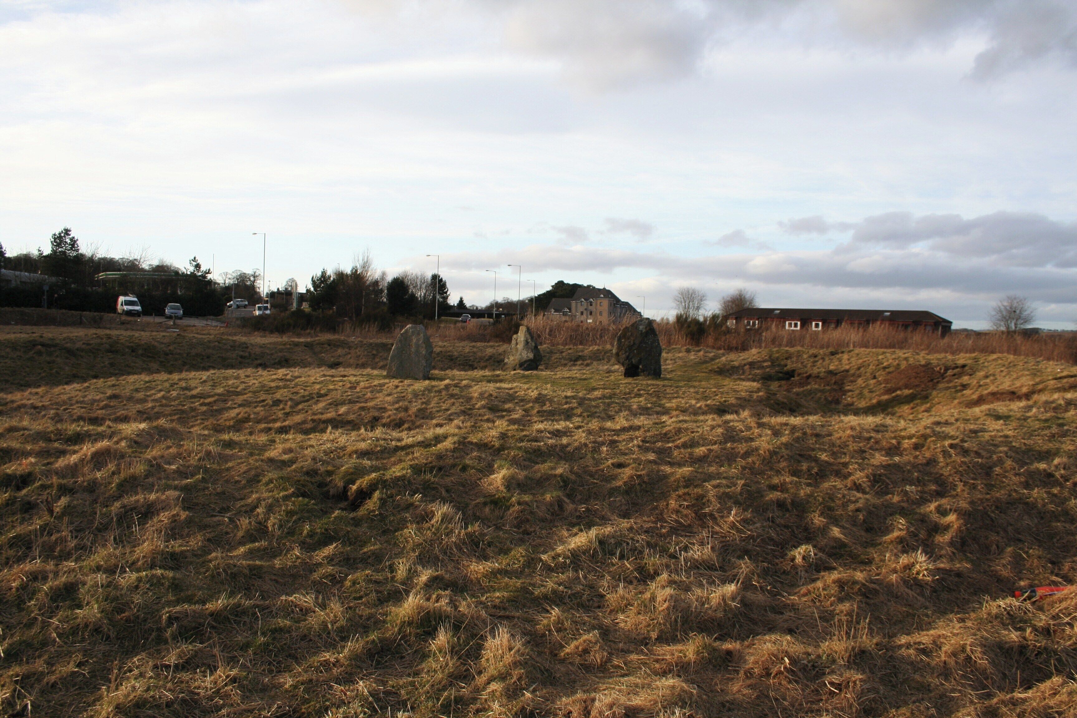 The Henge The Henge at Broomend of Crichie with the ease of access illustrated. The gate to the field is top left , the access road behind that and far top left is a glimpse of the landmark filling station.