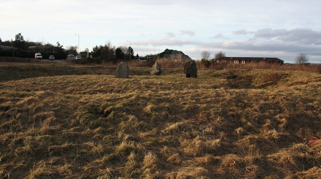 The Henge The Henge at Broomend of Crichie with the ease of access illustrated. The gate to the field is top left , the access road behind that and far top left is a glimpse of the landmark filling station.