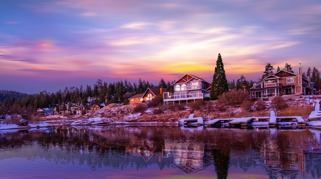 Beautiful view Big Bear Lake with snow at sunset. Big Bear,CA ,USA