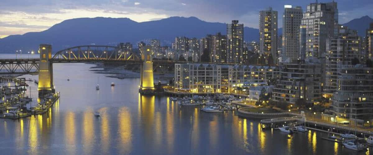 Burrard Bridge at night in Vancouver, Canada