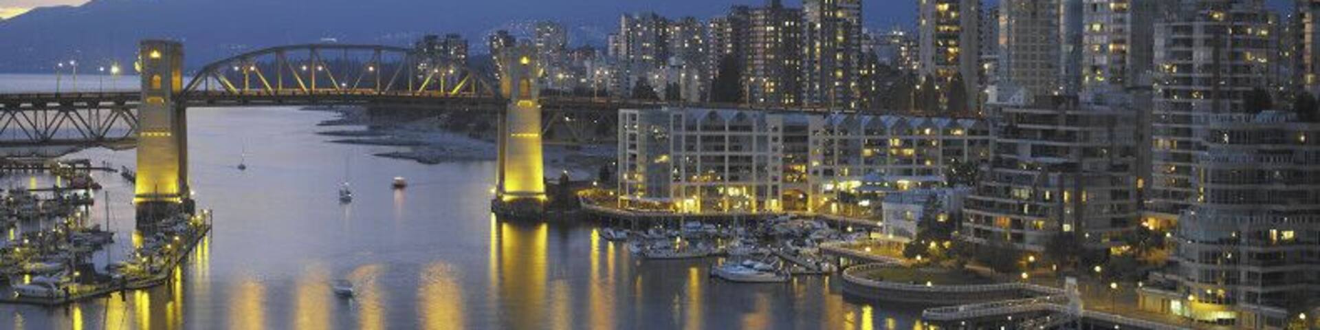 Burrard Bridge at night in Vancouver, Canada