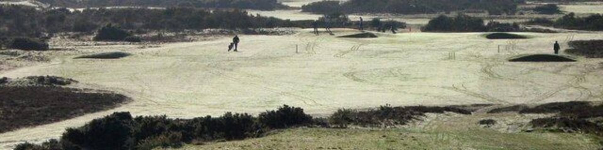 Troon Public Golf Course on a frosty day Part of the Troon Public Golf course taken from the road bridge next to Barassie Station on a cold frosty day in February.
