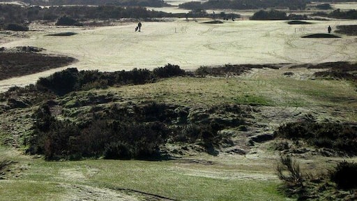 Troon Public Golf Course on a frosty day Part of the Troon Public Golf course taken from the road bridge next to Barassie Station on a cold frosty day in February.
