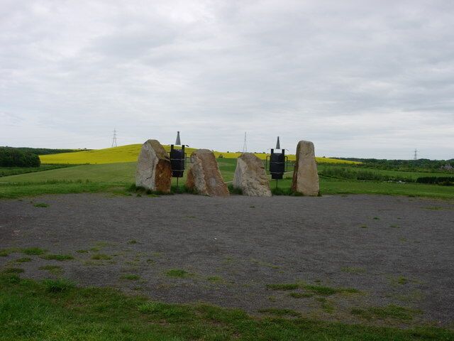Top point in Herrington Country Park. The topmost point in the country park (80m?) is marked by a sculpture meant to symbolise a fortress with defenders (??). Good views from there though.
