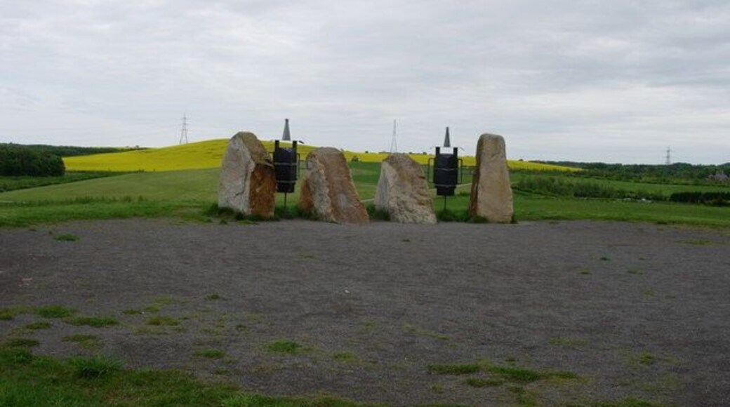 Top point in Herrington Country Park. The topmost point in the country park (80m?) is marked by a sculpture meant to symbolise a fortress with defenders (??). Good views from there though.