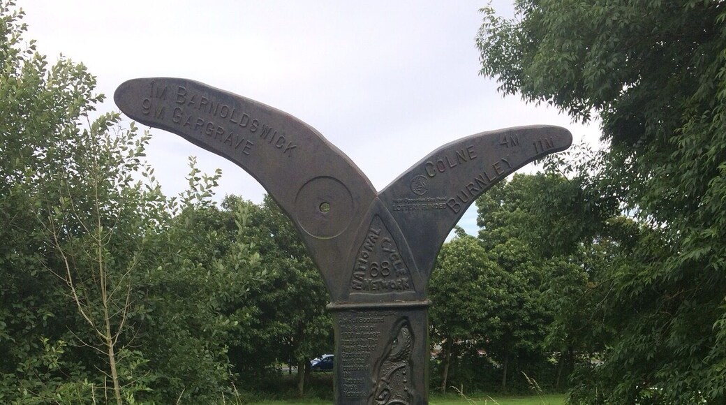Along the Leeds Liverpool canal you will find several of these. Funded by the national lottery, they are signposts for cyclists with distances in miles to the towns along the canal path.