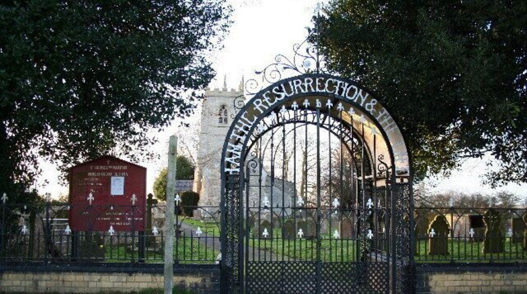 Church gate. Entrance to the Church of St.George the Martyr at Clifton, as you enter it reads "I am the resurrection & the life", as you leave it says "I know that my redeemer liveth"