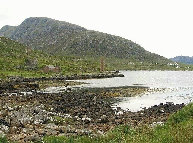 Ruins of whaling station at Bun Abhainn Eadarra The buildings and chimney shown were part of a Norwegian whaling station which operated from the beginning of the 20th century until the 1950s.