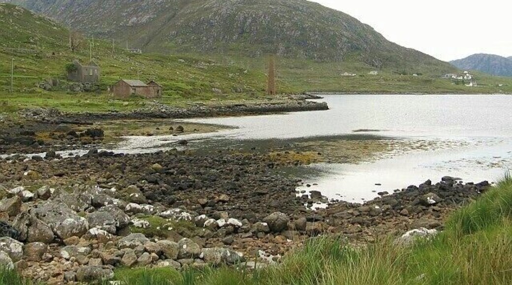 Ruins of whaling station at Bun Abhainn Eadarra The buildings and chimney shown were part of a Norwegian whaling station which operated from the beginning of the 20th century until the 1950s.