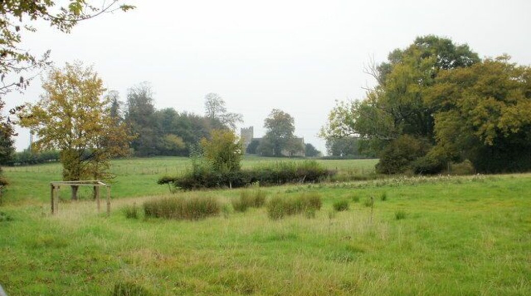 The view north from Caerleon Road, Ponthir. In the distance, seen through a gap in the trees, is All Saints Church, Llanfrechfa. 1634301
