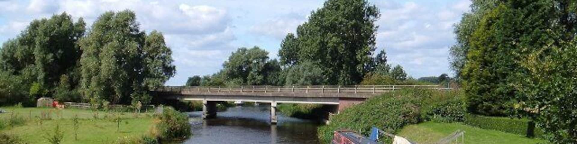 A10 over River Wissey A semi panoramic view of the A10 as a bridge carries it over the River Wissey at Hilgay.