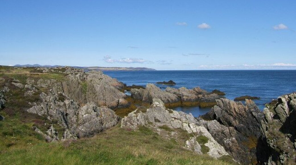 Coastline near Dreswick Point towards Santon Head Panoramic shot of the coastline revealing the upward strata of the rocks.