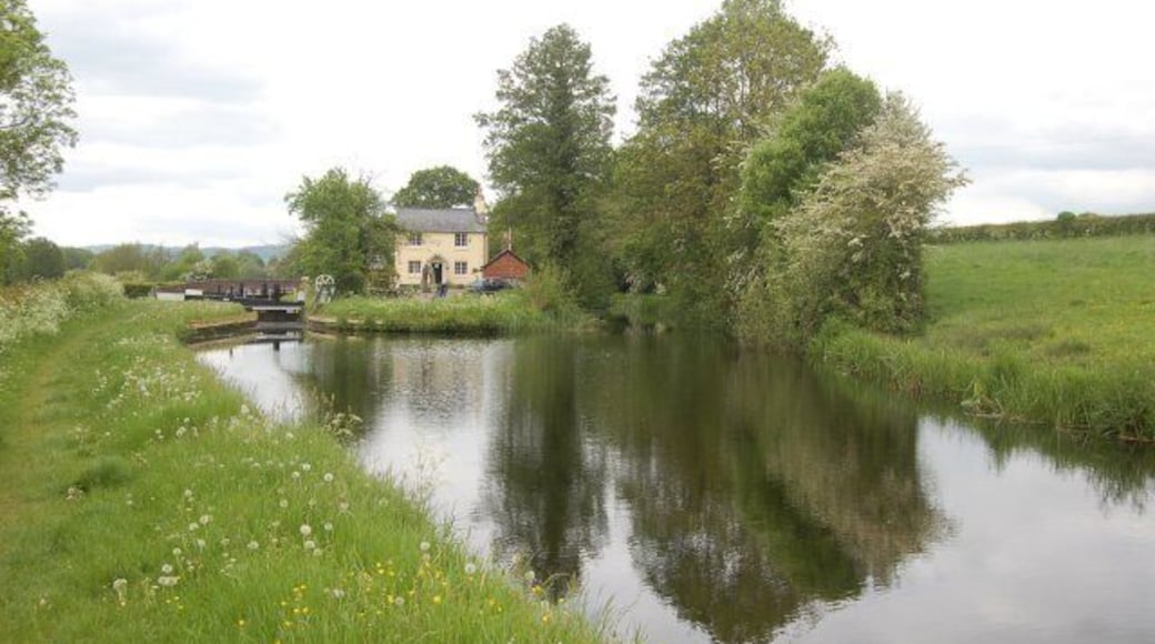 Montgomery Canal. Looking south towards Burgedin Locks and Lockhouse.