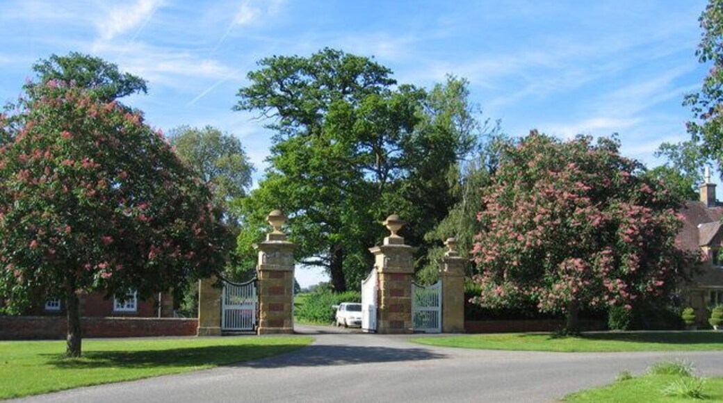 Gateway to Honington Hall. The imposing gateway Honington Hall driveway from the village.