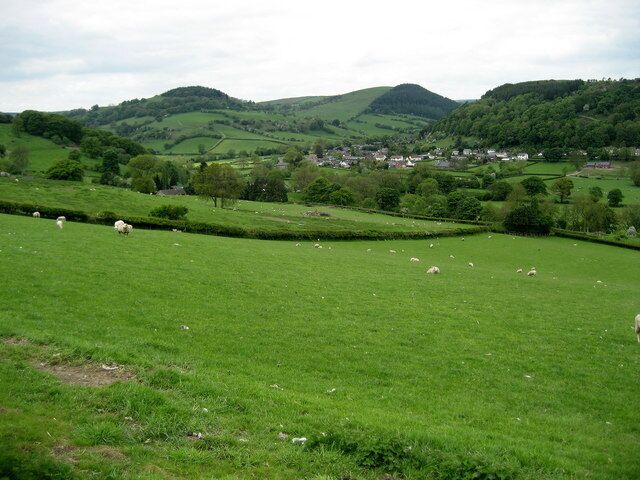 A green field with sheep and rolling hills in the background.