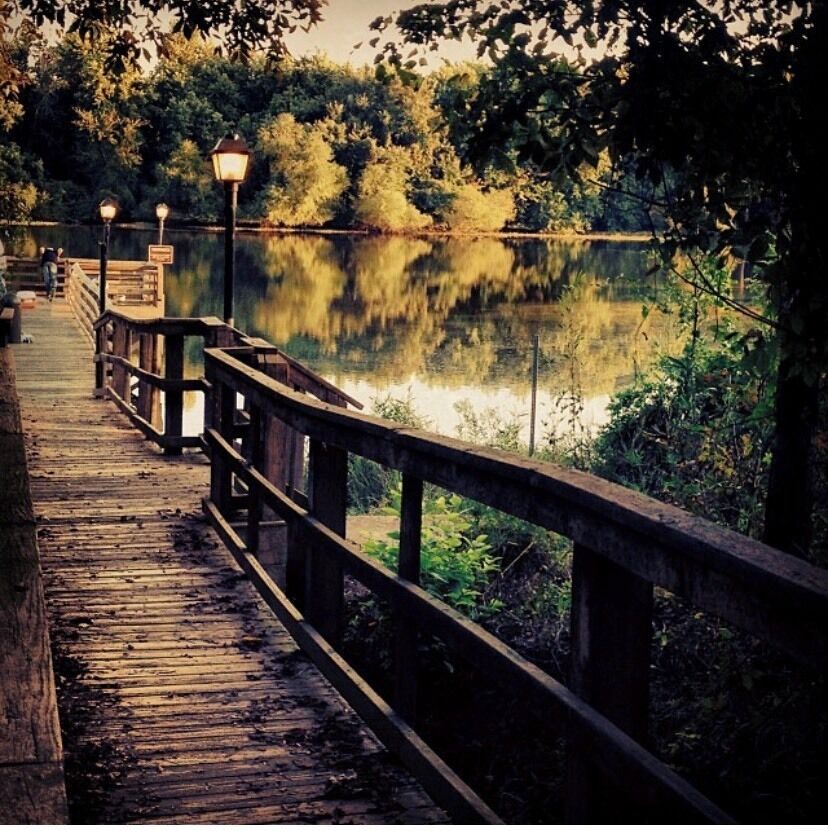 The big boardwalk ending at the Chattahoochee River.