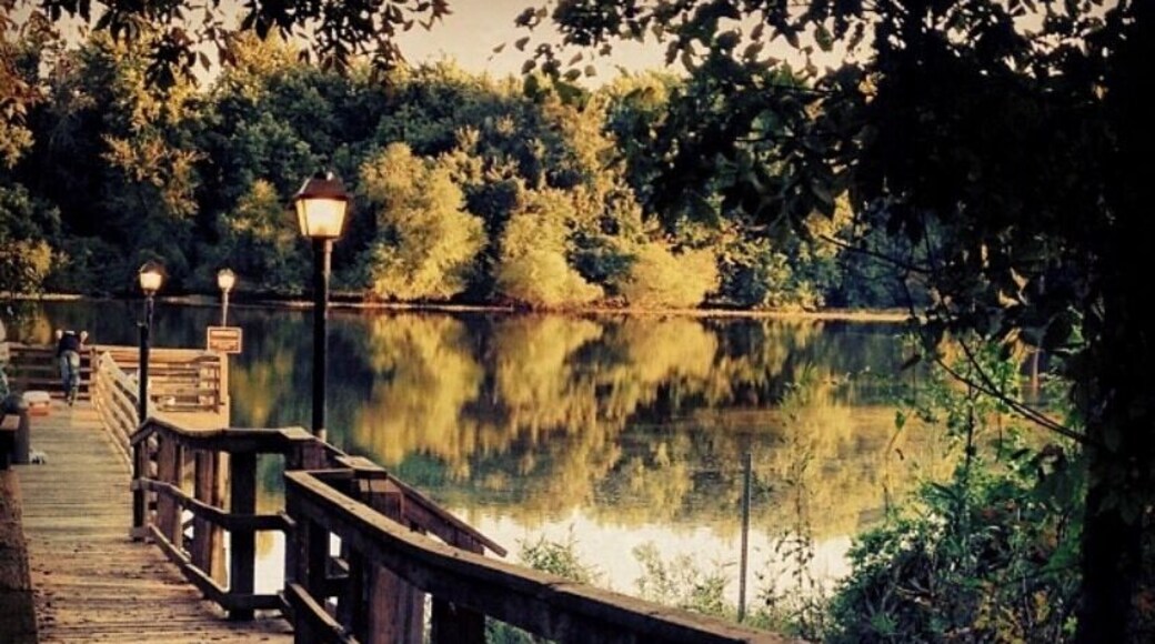 The big boardwalk ending at the Chattahoochee River.