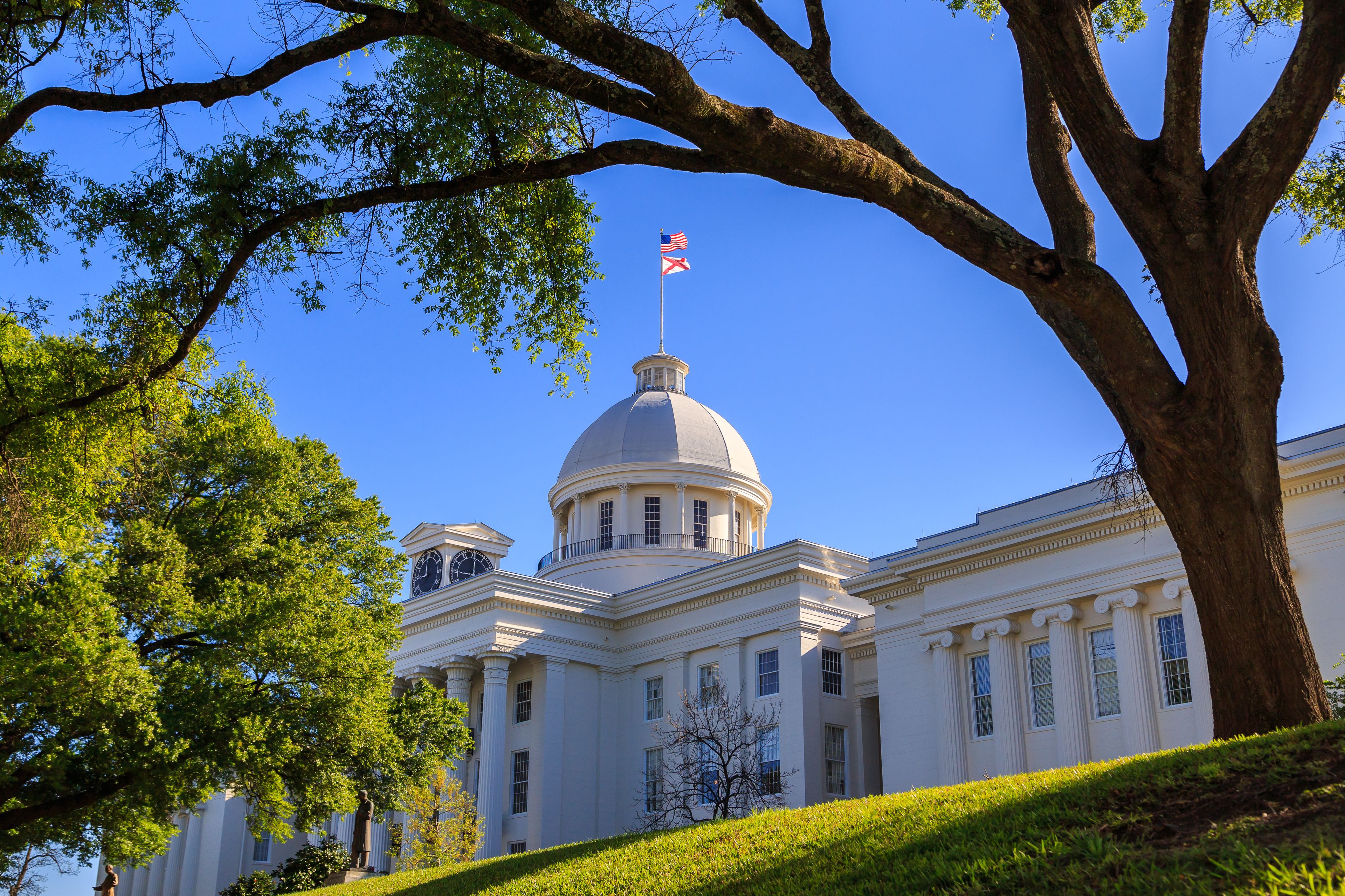 Alabama State Capitol Front Right Angle:
Front right perspective of the Alabama State Capitol building.