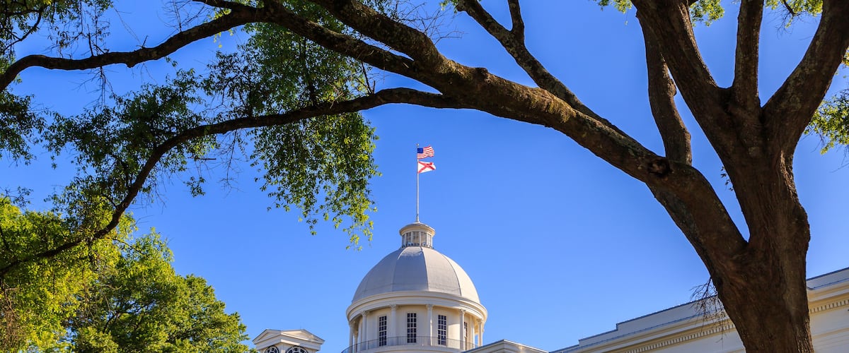 Alabama State Capitol Front Right Angle:
Front right perspective of the Alabama State Capitol building.