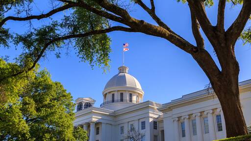 Alabama State Capitol Front Right Angle:
Front right perspective of the Alabama State Capitol building.