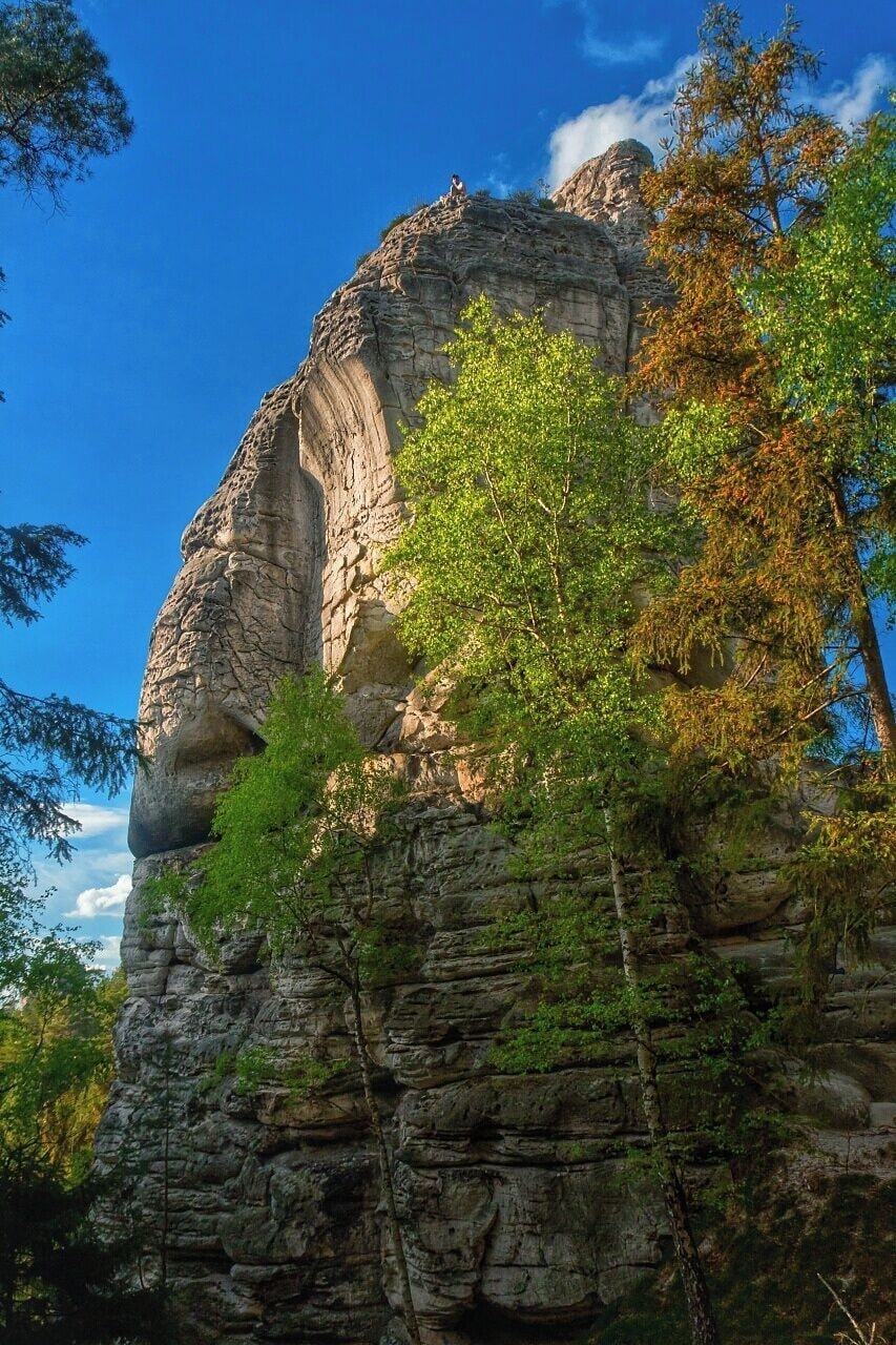 May 2015

Hrube rocks, Bohemian Paradise, Czech republic 

Bohemian Paradise (=Český Ráj) is a nature reserve protected area established in 1955 and it is located in North Bohemia. It has a varied country side with plenty of first and beech surrounding wonderful sandstone rock formations. The water, wind and frost erosion has left many uniquely shaped rock towers having up to 60 meters of height and these are a popular place for Czech rock climbers for decades. One of them can be seen in the picture on the summit. 

