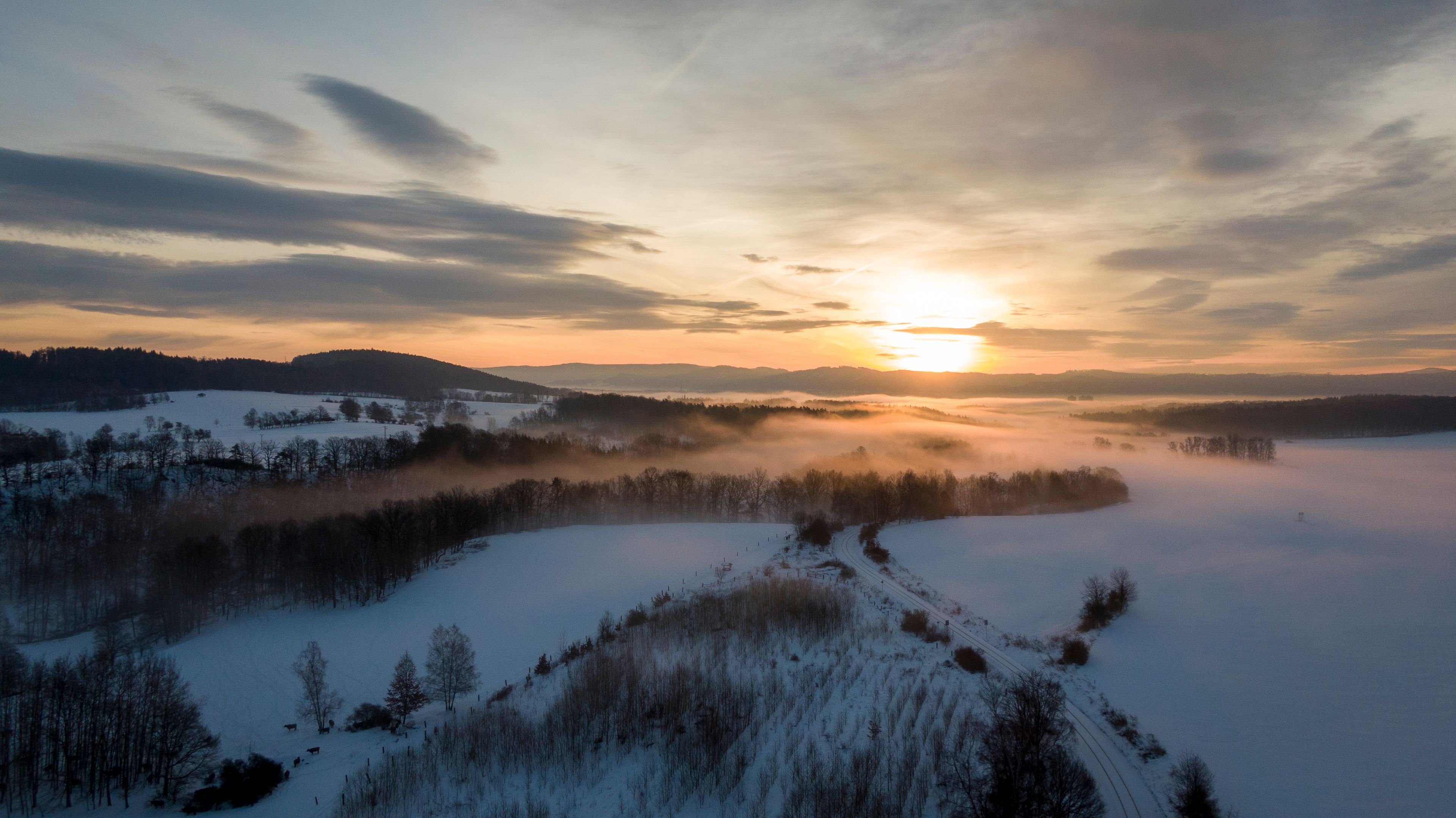 Winter landscape in Ore Mountains, Czechia