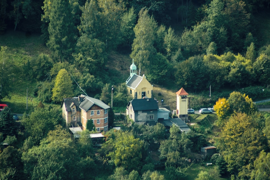 Buildings in Prostřední Žleb - view from Růžová vyhlídka