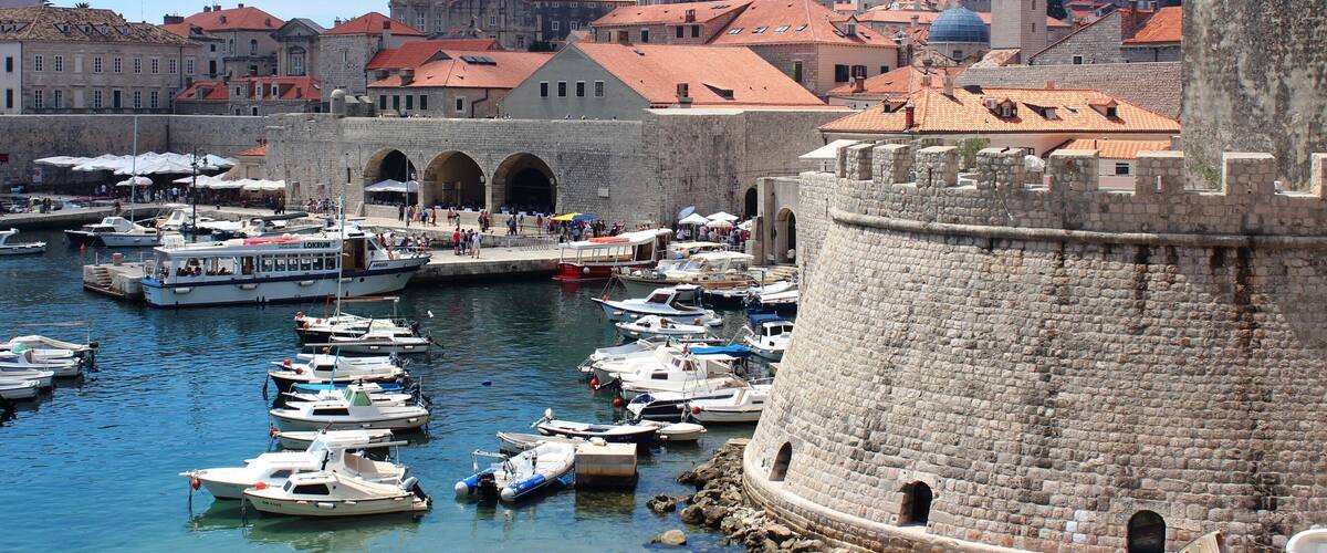 View over the city harbour in Dubrovnik. Boats regularly depart from here to a number of the islands.