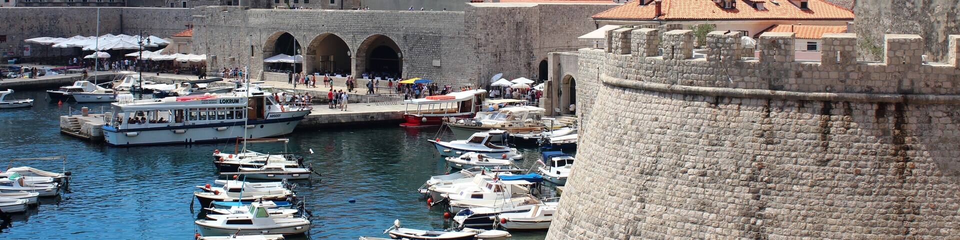 View over the city harbour in Dubrovnik. Boats regularly depart from here to a number of the islands.