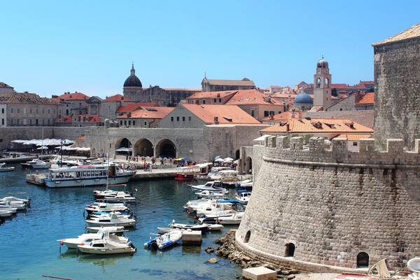View over the city harbour in Dubrovnik. Boats regularly depart from here to a number of the islands.
