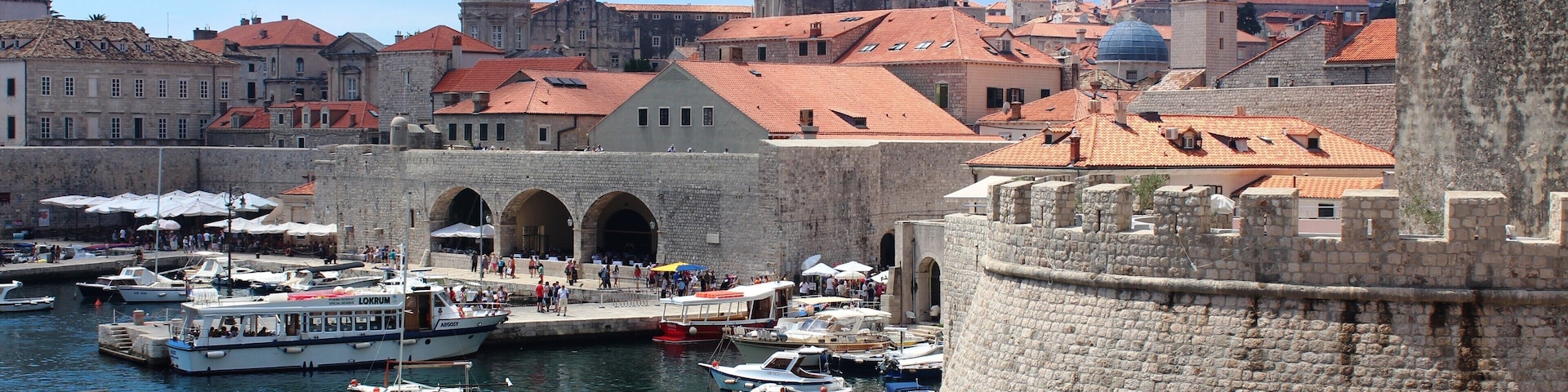 View over the city harbour in Dubrovnik. Boats regularly depart from here to a number of the islands.