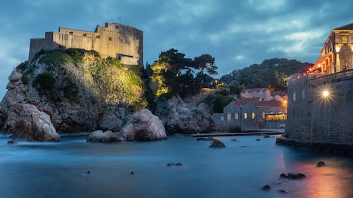 Dubrovnik West Harbor and Castle at Night
